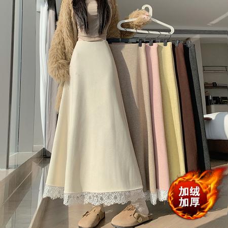 FA49144# 冬新款网红羊绒毛呢半身裙气质拼接中长鱼尾裙加绒半身裙 服裝批發女裝批發服飾貨源
