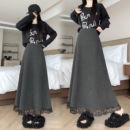 FA49144# 冬新款网红羊绒毛呢半身裙气质拼接中长鱼尾裙加绒半身裙 服裝批發女裝批發服飾貨源