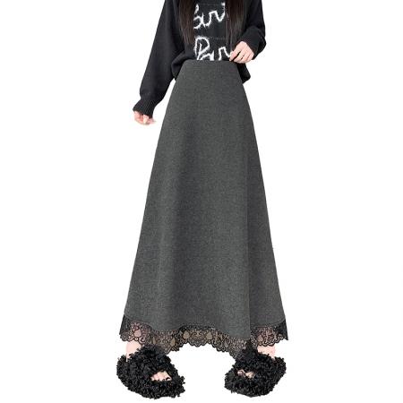 FA49144# 冬新款网红羊绒毛呢半身裙气质拼接中长鱼尾裙加绒半身裙 服裝批發女裝批發服飾貨源