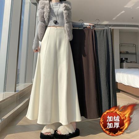 FA49145# 冬新款网红羊绒毛呢半身裙气质拼接中长鱼尾裙加绒半身裙 服裝批發女裝批發服飾貨源