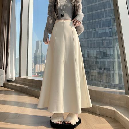 FA49145# 冬新款网红羊绒毛呢半身裙气质拼接中长鱼尾裙加绒半身裙 服裝批發女裝批發服飾貨源