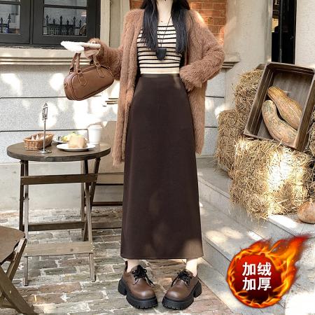 FA49146# 新版冬羊毛呢气质A字裙中长开叉包臀裙半身裙 服裝批發女裝批發服飾貨源
