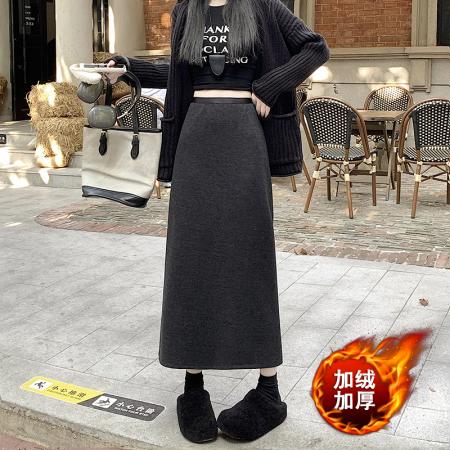 FA49146# 新版冬羊毛呢气质A字裙中长开叉包臀裙半身裙 服裝批發女裝批發服飾貨源