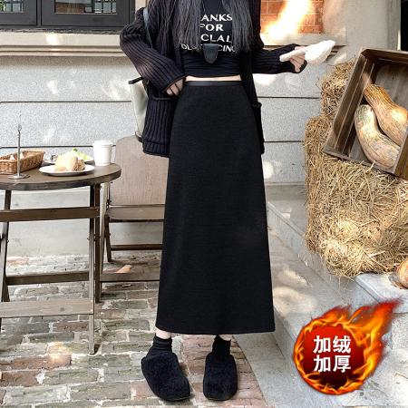 FA49146# 新版冬羊毛呢气质A字裙中长开叉包臀裙半身裙 服裝批發女裝批發服飾貨源