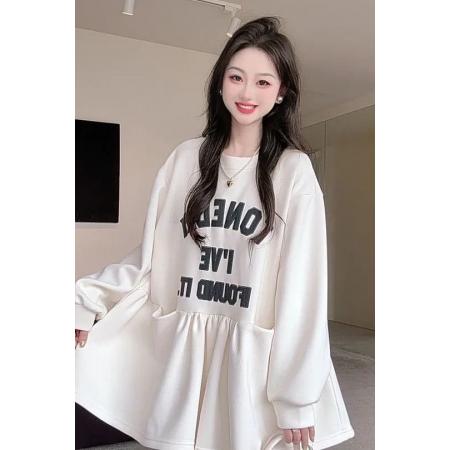 FA49150# 大码慵懒风原创拼接卫衣裙时尚减龄休闲遮肉遮肚显瘦春秋款上衣 服裝批發女裝批發服飾貨源