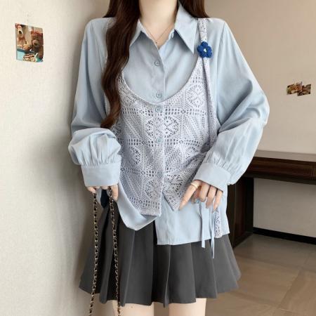 FA49151# 衬衫蓝色假两...