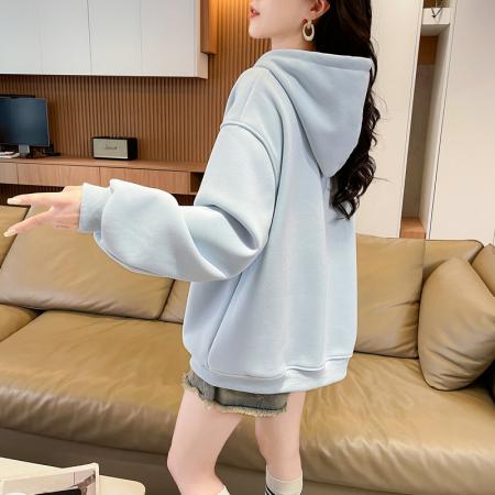 FA49152# 仿华棉复合银狐绒连帽卡通印花加绒加厚卫衣女 服裝批發女裝批發服飾貨源