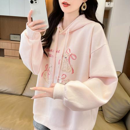 FA49152# 仿华棉复合银狐绒连帽卡通印花加绒加厚卫衣女 服裝批發女裝批發服飾貨源