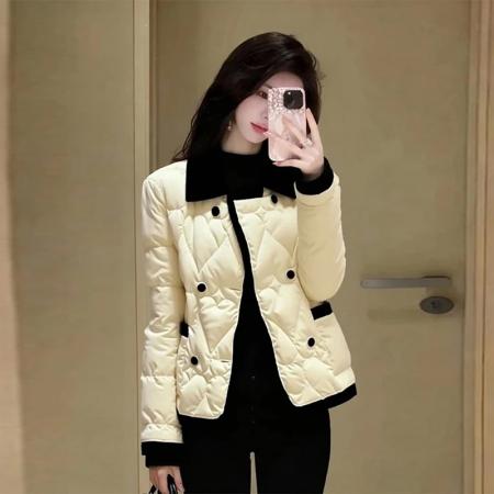 FA49155# 撞色拼接常规保暖棉服女冬季新款韩系百搭极简风棉袄长袖外套 服裝批發女裝批發服飾貨源