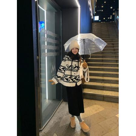 FA49157# 入冬小个子羊羔毛短外套女高级感毛绒加厚保暖连帽上衣 服裝批發女裝批發服飾貨源