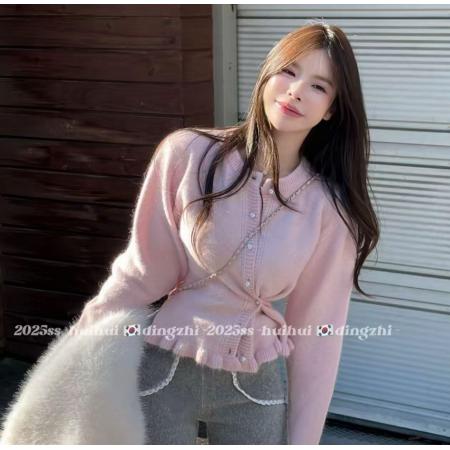 FA49171# 东大门定制甜美风错扣不规则毛针织开衫上衣 服裝批發女裝批發服飾貨源