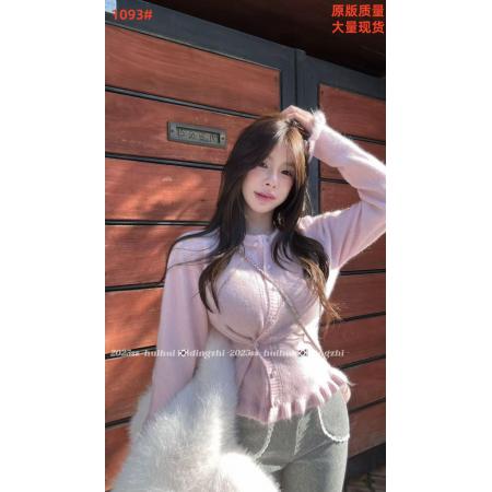 FA49171# 东大门定制甜美风错扣不规则毛针织开衫上衣 服裝批發女裝批發服飾貨源