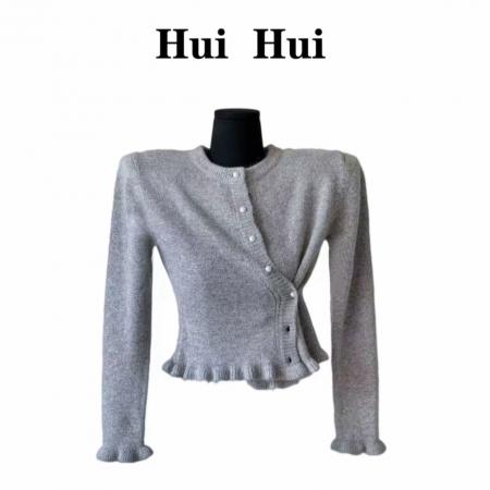 FA49171# 东大门定制甜美风错扣不规则毛针织开衫上衣 服裝批發女裝批發服飾貨源