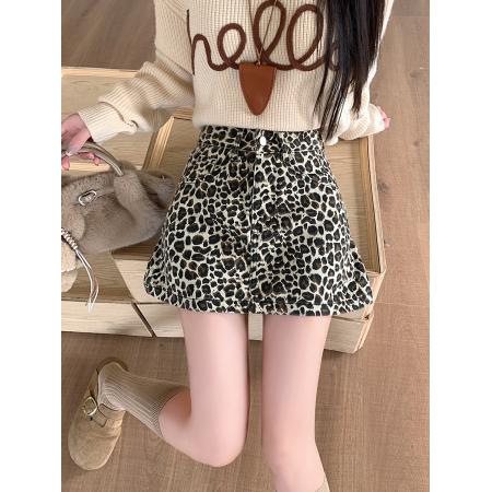 FA49183# 豹纹带安全裤防走光时尚半身裙女秋冬新款辣妹美式复古短裙 服裝批發女裝批發服飾貨源