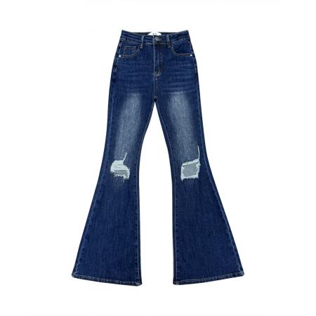 FA49184# 破洞乞丐新款美式复古磨白破洞牛仔裤毛边宽松微喇阔腿裤潮 服裝批發女裝批發服飾貨源