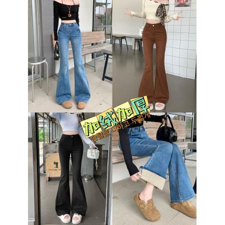 FA49185# 高腰微喇牛仔裤女春秋冬新款阔腿显瘦加绒拖地喇叭裤 服裝批發女裝批發服飾貨源
