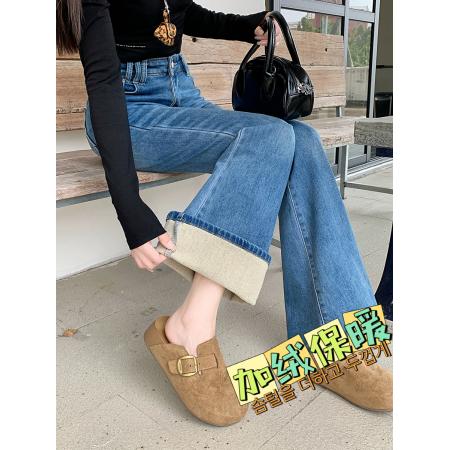 FA49185# 高腰微喇牛仔裤女春秋冬新款阔腿显瘦加绒拖地喇叭裤 服裝批發女裝批發服飾貨源