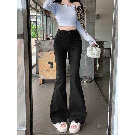 FA49185# 高腰微喇牛仔裤女春秋冬新款阔腿显瘦加绒拖地喇叭裤 服裝批發女裝批發服飾貨源