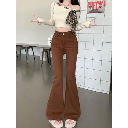FA49185# 高腰微喇牛仔裤女春秋冬新款阔腿显瘦加绒拖地喇叭裤 服裝批發女裝批發服飾貨源