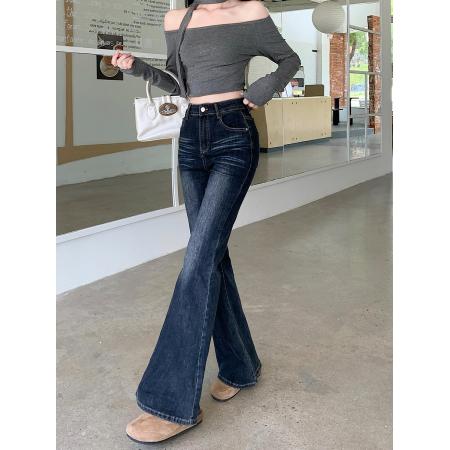 FA49187# 不贴腿高腰微喇牛仔裤女秋季宽松弹力百搭休闲喇叭拖地长裤 服裝批發女裝批發服飾貨源