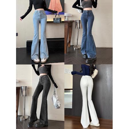 FA49193# 简约百搭微喇牛仔裤女秋季新款高腰弹力显瘦拖地长裤潮 服裝批發女裝批發服飾貨源