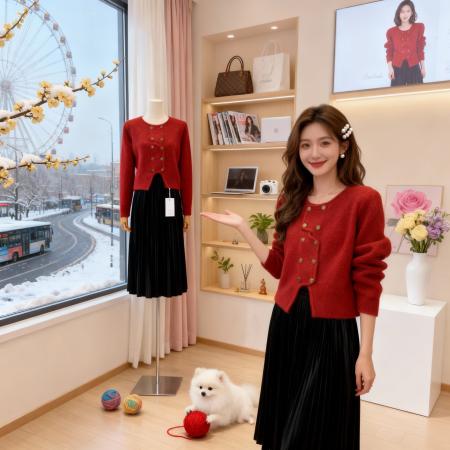 FA49194# 巨好看高级感穿搭一整套装红色毛衣针织裙子女秋冬季新款 服裝批發女裝批發服飾貨源