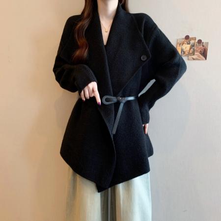 FA49195# 大码女装秋冬胖MM气质大翻领毛衣显瘦遮肉超好看针织开衫外套 服裝批發女裝批發服飾貨源