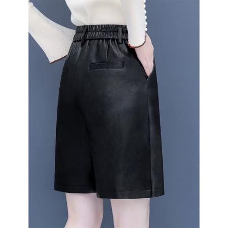 FA49198# 皮短裤女秋冬春秋新款高腰外穿宽松五分a字半身裙裤PU皮靴裤 服裝批發女裝批發服飾貨源