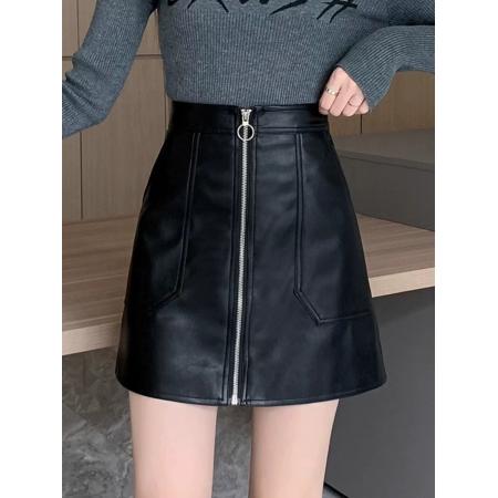 FA49202# 皮裙女秋冬季新款黑色半身裙pu小皮裙高腰显瘦a字裙包臀短裙 服裝批發女裝批發服飾貨源