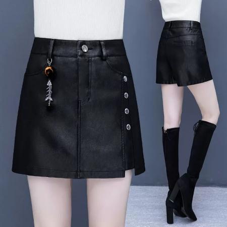 FA49203# 皮裙裤女秋冬新款休闲高腰冬季外穿黑色显瘦时尚百搭a字短裙 服裝批發女裝批發服飾貨源