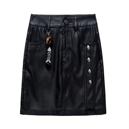 FA49203# 皮裙裤女秋冬新款休闲高腰冬季外穿黑色显瘦时尚百搭a字短裙 服裝批發女裝批發服飾貨源