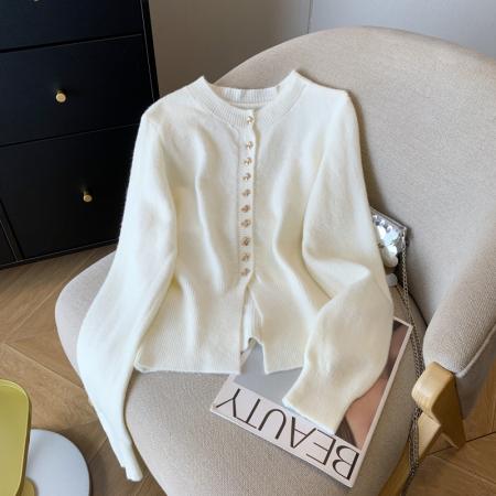 FA49206# 设计高级感泡泡袖针织衫女秋冬别致洋气开衫毛衣外套上衣 服裝批發女裝批發服飾貨源