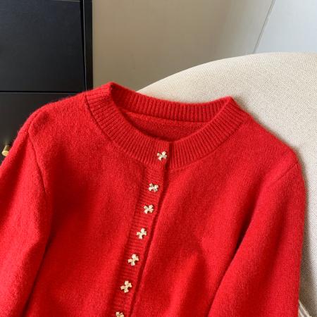 FA49206# 设计高级感泡泡袖针织衫女秋冬别致洋气开衫毛衣外套上衣 服裝批發女裝批發服飾貨源