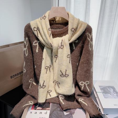 FA49208# 秋冬加厚围巾圆领套头宽松毛衣两件套小众百搭针织衫上衣 服裝批發女裝批發服飾貨源