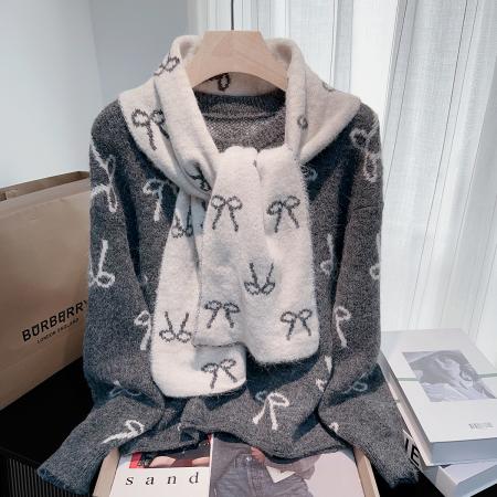 FA49208# 秋冬加厚围巾圆领套头宽松毛衣两件套小众百搭针织衫上衣 服裝批發女裝批發服飾貨源
