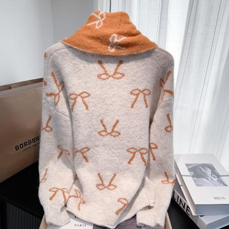 FA49208# 秋冬加厚围巾圆领套头宽松毛衣两件套小众百搭针织衫上衣 服裝批發女裝批發服飾貨源