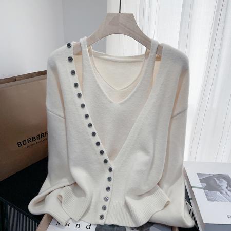 FA49209# 通勤设计感两件套毛衣女秋冬新款小众宽松显瘦针织衫上衣 服裝批發女裝批發服飾貨源