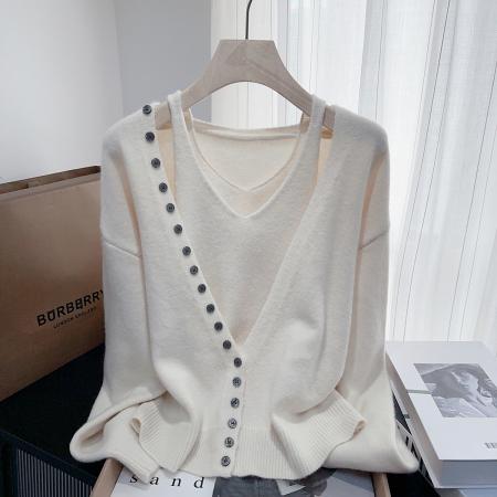 FA49209# 通勤设计感两件套毛衣女秋冬新款小众宽松显瘦针织衫上衣 服裝批發女裝批發服飾貨源