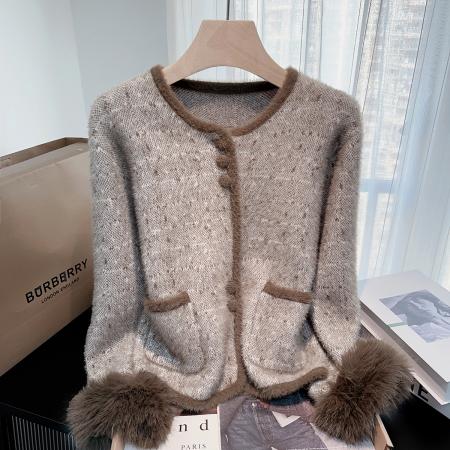 FA49210# 小香风高级感仿绒毛衣外套女秋冬新款宽松针织开衫小众上衣 服裝批發女裝批發服飾貨源