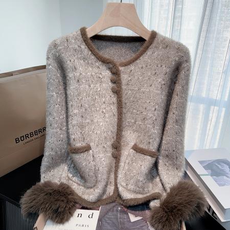 FA49210# 小香风高级感仿绒毛衣外套女秋冬新款宽松针织开衫小众上衣 服裝批發女裝批發服飾貨源