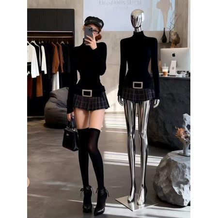 FA49219# 今年流行漂亮设计感小众上衣别致独特巨好看黑色掐腰打底衫T恤秋 服裝批發女裝批發服飾貨源