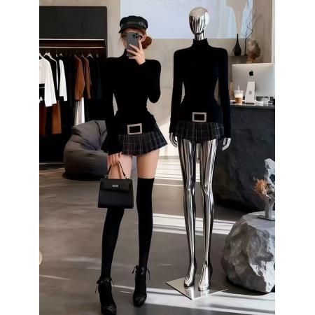 FA49219# 今年流行漂亮设计感小众上衣别致独特巨好看黑色掐腰打底衫T恤秋 服裝批發女裝批發服飾貨源