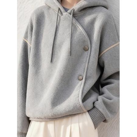 FA49228# 慵懒风灰色连帽不规则卫衣外套女新款秋冬设计感休闲百搭上衣 服裝批發女裝批發服飾貨源