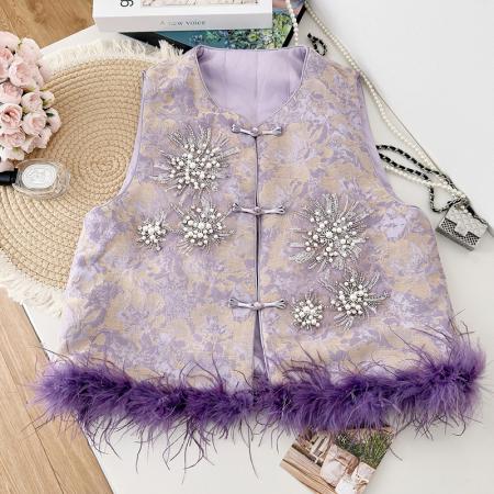 FA49229# 新中式国风女装新款秋冬季圆领刺绣改良加棉时尚亮片绣花马甲 服裝批發女裝批發服飾貨源