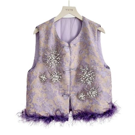 FA49229# 新中式国风女装新款秋冬季圆领刺绣改良加棉时尚亮片绣花马甲 服裝批發女裝批發服飾貨源