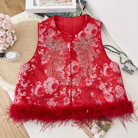 FA49232# 新中式国风女装新款秋冬季圆领刺绣改良加棉时尚亮片绣花马甲 服裝批發女裝批發服飾貨源