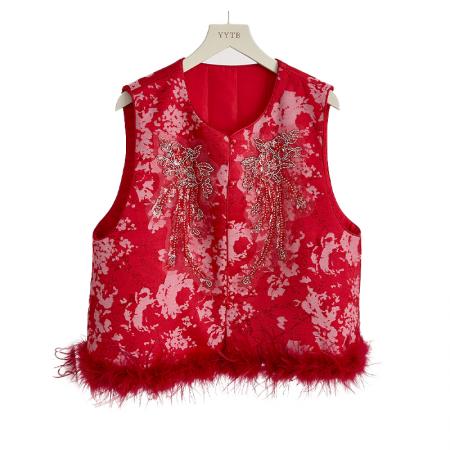 FA49232# 新中式国风女装新款秋冬季圆领刺绣改良加棉时尚亮片绣花马甲 服裝批發女裝批發服飾貨源