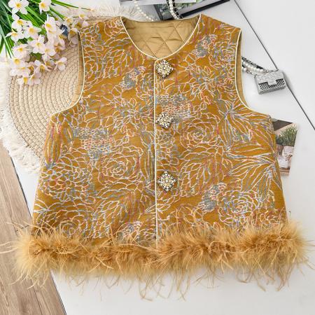 FA49234# 秋冬新款时尚百搭圆领宽松提花鸵鸟毛柔软舒适上衣马甲上衣 服裝批發女裝批發服飾貨源