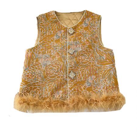 FA49234# 秋冬新款时尚百搭圆领宽松提花鸵鸟毛柔软舒适上衣马甲上衣 服裝批發女裝批發服飾貨源