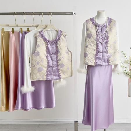 FA49236# 气质优雅新中式国风圆领盘扣钉珠刺绣仙气上衣马甲 服裝批發女裝批發服飾貨源